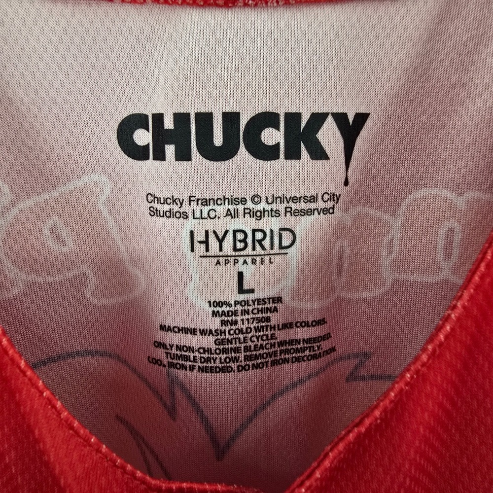 Hybrid Apparel Chucky Horror Movie Baseball Jersey Red Mens Large Wanna Play? - Picture 4 of 7